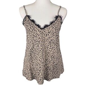 Mi Ami Tank Top Womens XS Black Tan Leopard Print Lace Cami Shirt Y2K Mobwife